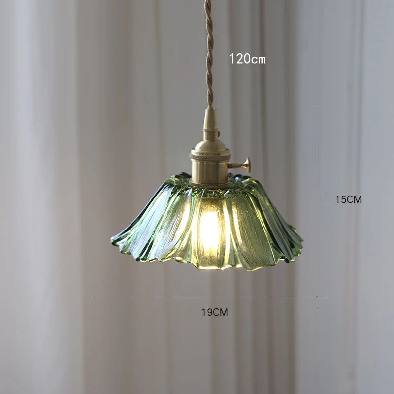 Vintage Flower Glass Pendant Light Collection with Brass Fitting for Bedroom
