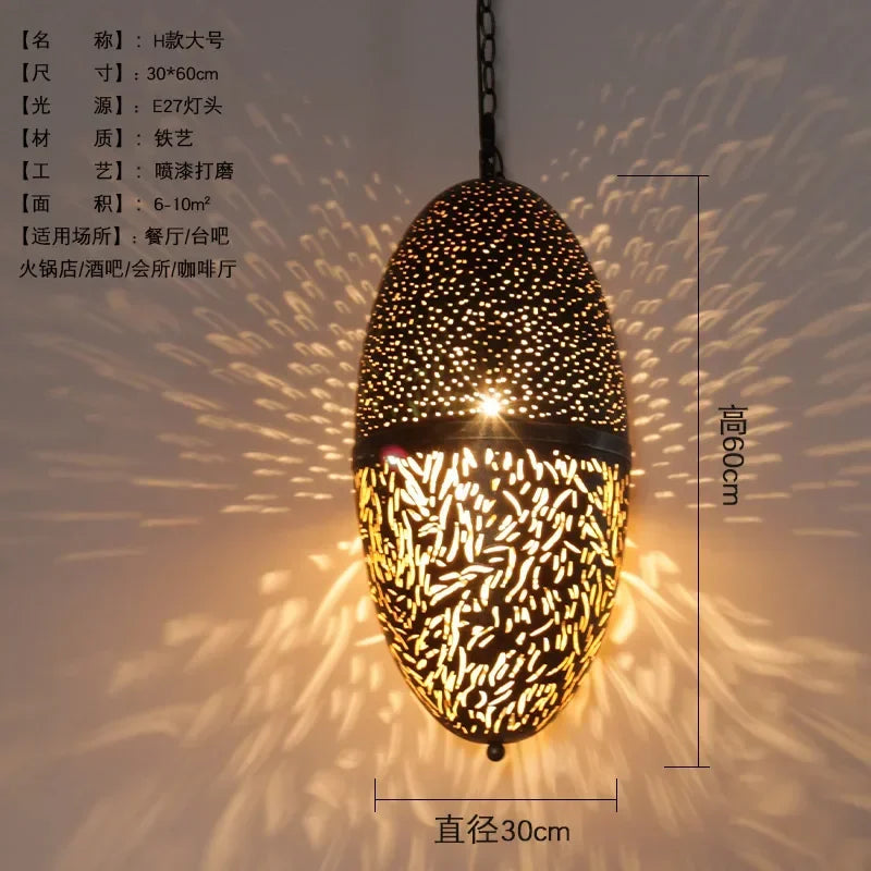 Moroccan Carved Brass Lantern Pendant Light for Restaurant and Hallway