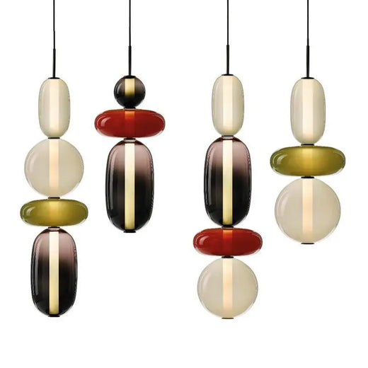 Designer Candy Glass Totem Pendant Light in Bold Colors for Dining Room