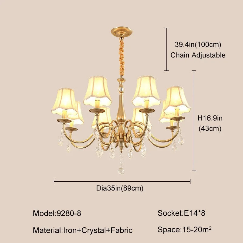 Lámpara de techo de araña de cristal dorado para sala de estar