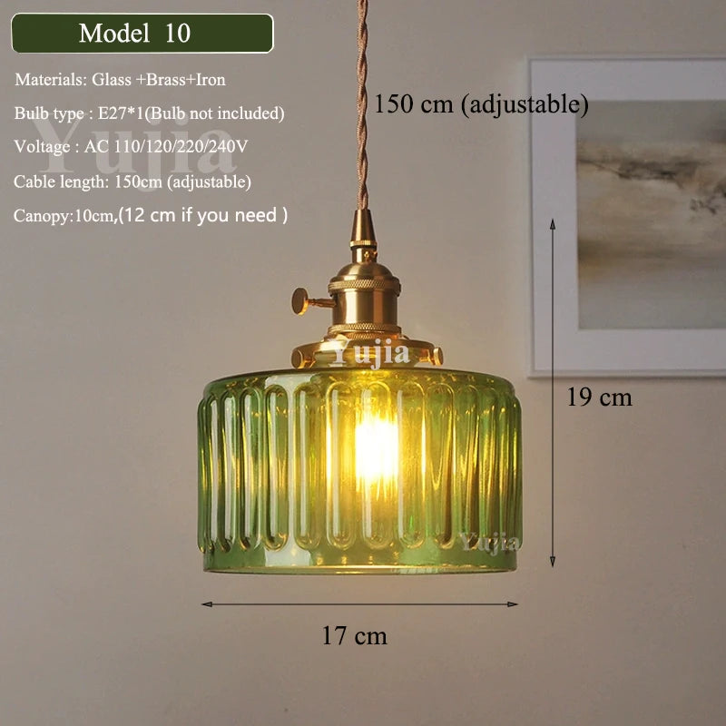 Multi-Style Nordic Pendant Lamp Green Glass Ceiling Lighting Kitchen Island Hand Brass Hanging Light fixtures for Dining Room