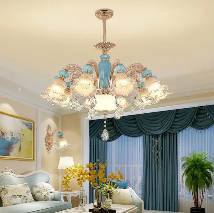 Modern Nordic Ceramic Chandelier with Crystal Drops