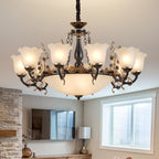 Modern Glass Chandelier with Iron Frame