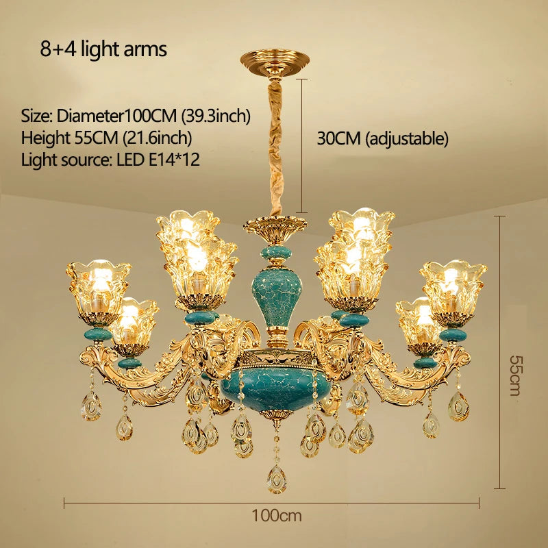 Candelabro de salón de estilo europeo, lámpara de cristal de cerámica de lujo para el hogar, nuevo estilo, sencilla, para dormitorio o restaurante