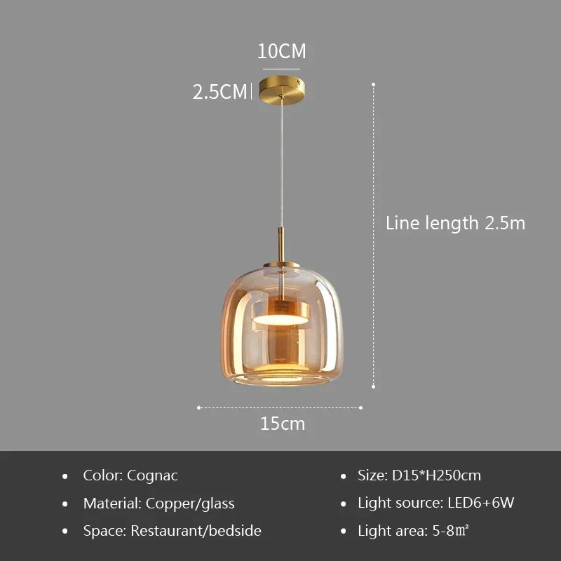 Nordic Amber Glass Pendant Light for Dining Room