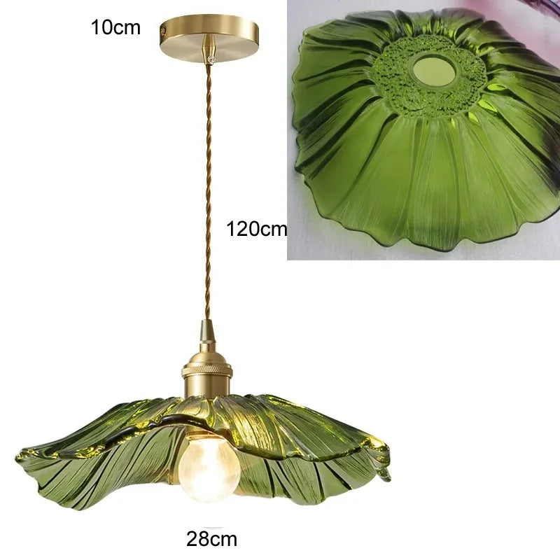 Vintage Flower Petal Glass Pendant Light with Brass Stem for Kitchen
