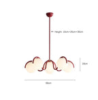 French Cream Squiggle Chandelier with Opal Glass Globes in Red and White