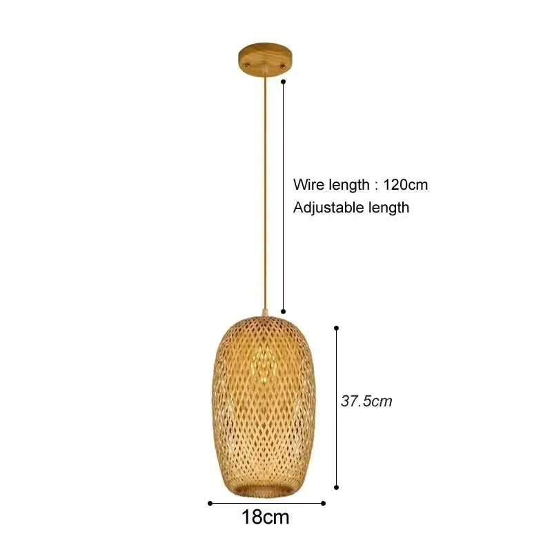 Bamboo Hand Weaving Pendant Lights 36cm Hanging LED Ceiling Lamp Chandelier Fixture Rattan Hand Craft Woven Home Bedroom Decor