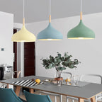 Modern Macaron Aluminum and Wood Pendant Light in Seven Colors for Kitchen