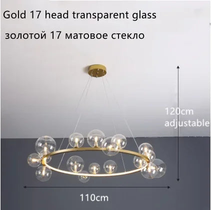 Modern Ring Glass Ball LED Chandelier Iron Frame
