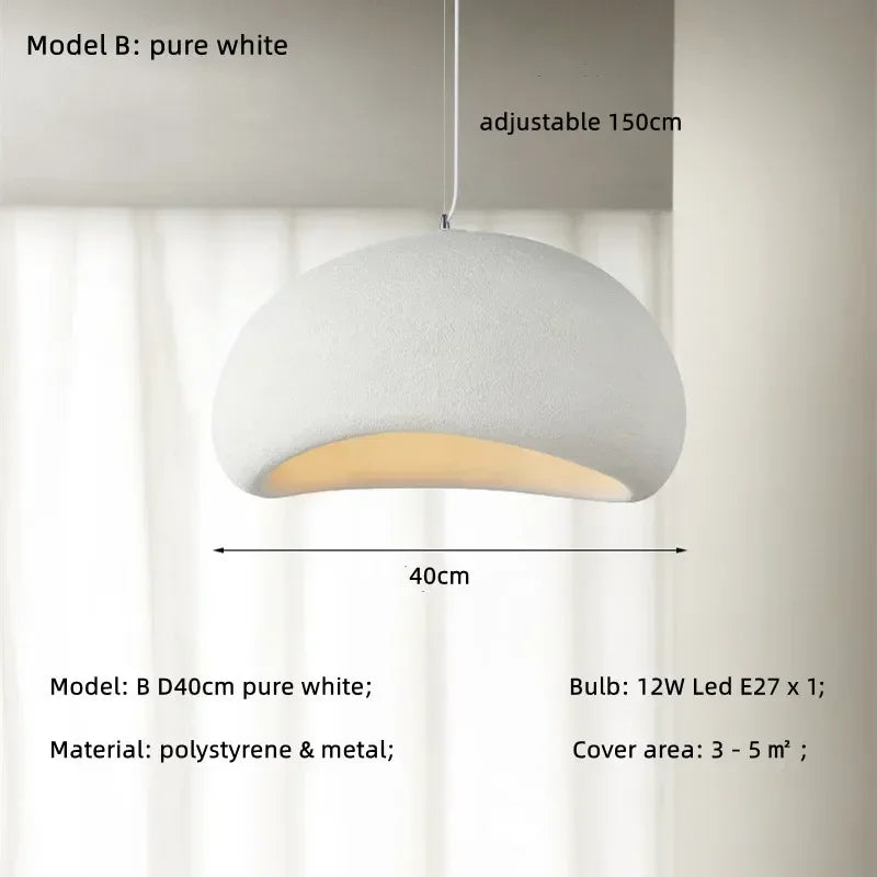 Wabi Sabi White Resin Dome Pendant Light for Living Room and Dining Room