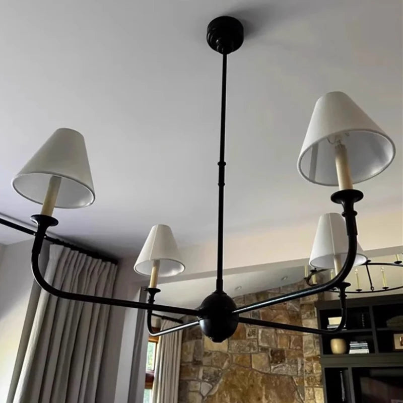 Modern Black Pendant Light Fabric Shade Crystal Accents
