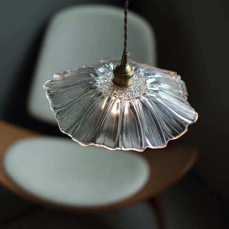 Lámpara colgante nórdica de cristal con forma de flor para dormitorio