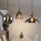 Industrial Clear Glass Pendant Light with Antique Brass Fitting for Bar