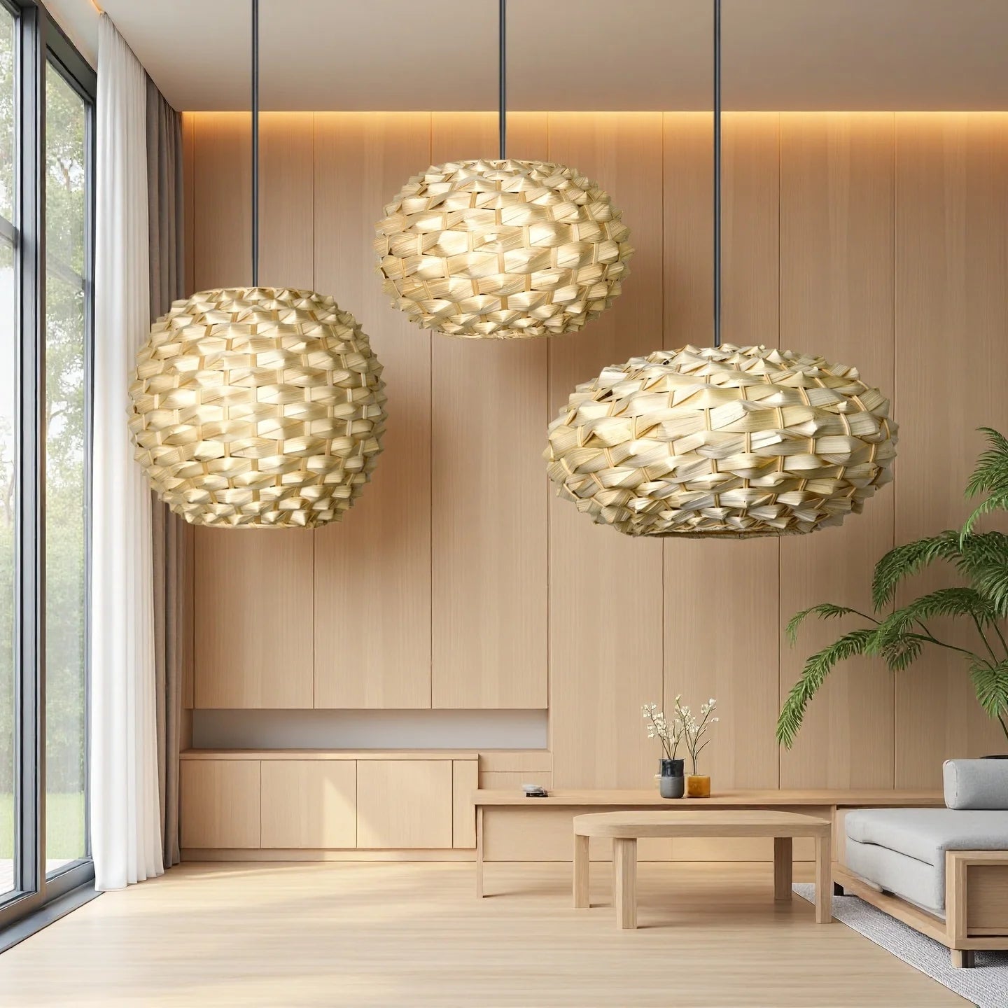 Bohemian Bamboo Rattan Pendant Light for Bedroom