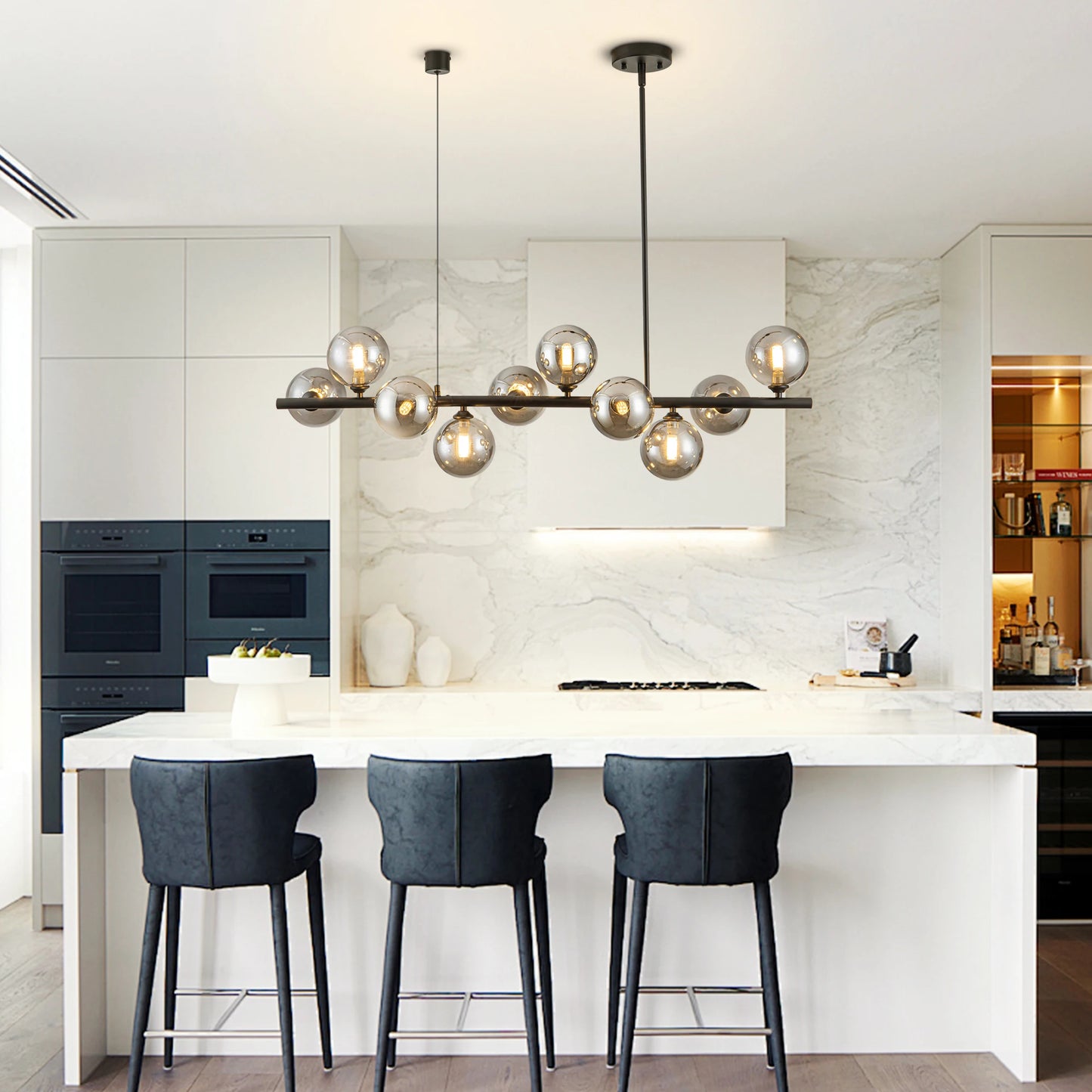 Mid-Century Modern Iron Pendant Light with Smoked Glass