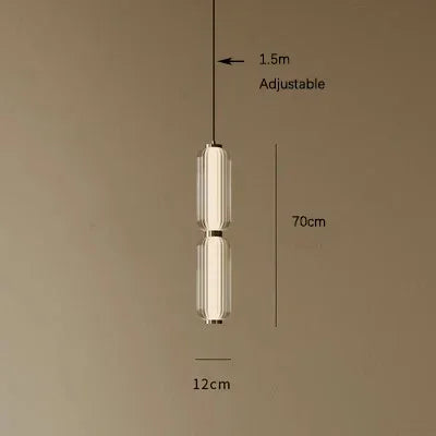 Modern Ribbed Glass Capsule Linear Chandelier in Gold for Dining Table