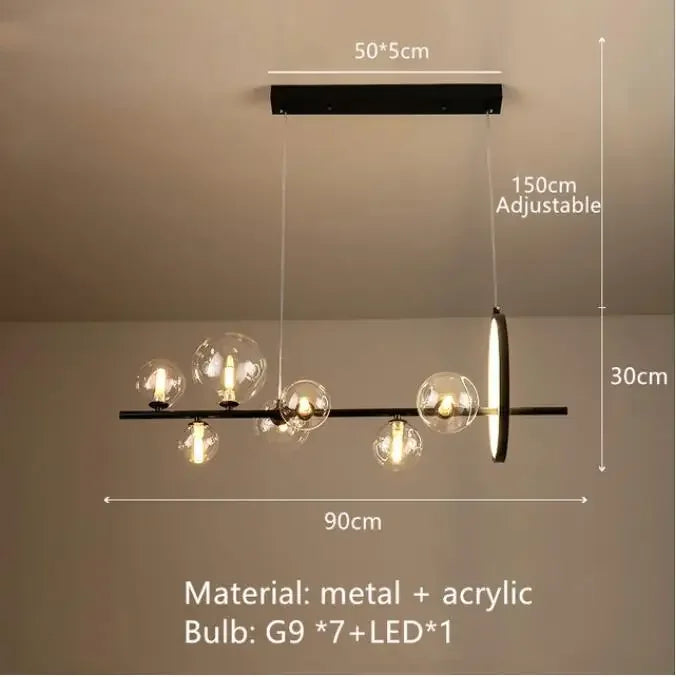 Nordic Round Glass Pendant Light Iron Frame