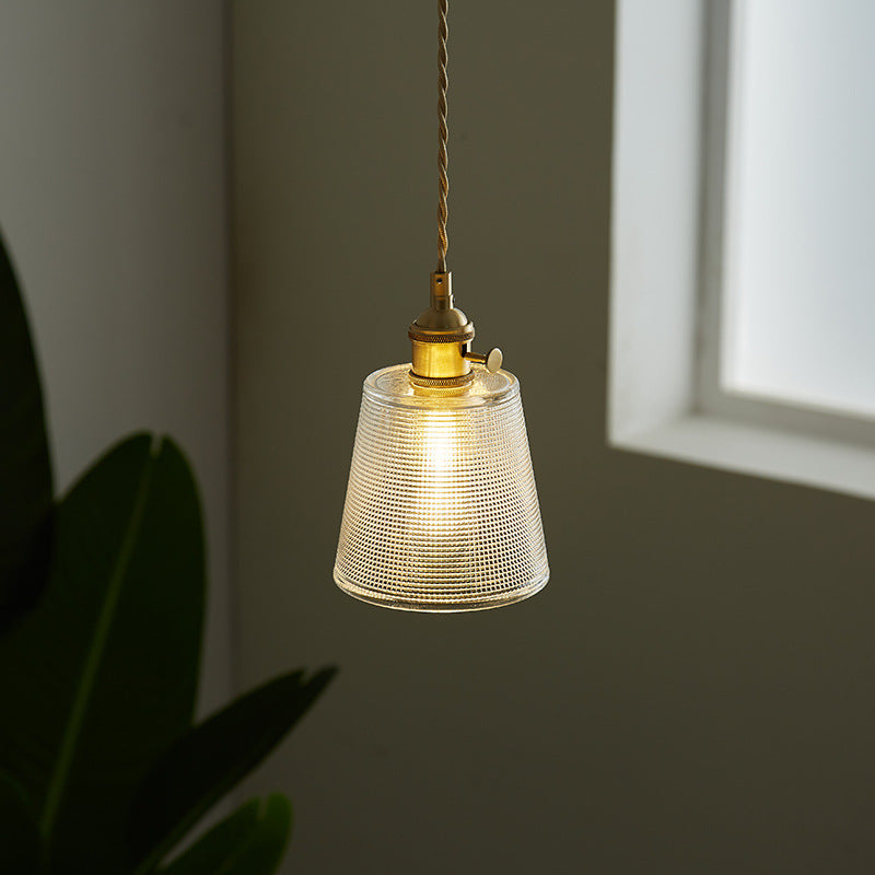 Japanese Glass Pendant Ceiling Light with Copper Accents