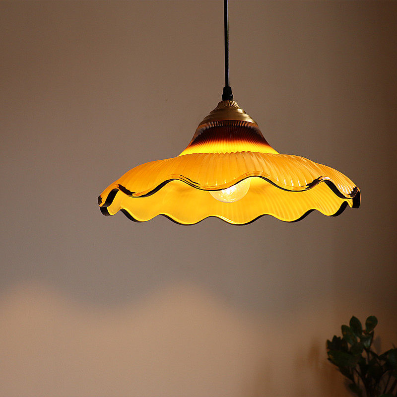 French Vintage Glass Pendant Light Mid Century