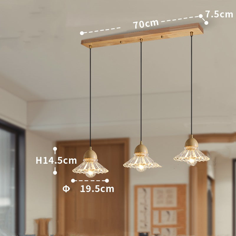 Wood Glass Three-Head Nordic Pendant Chandelier