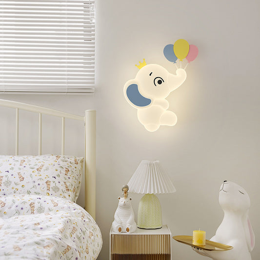 Cream Cartoon Elephant Kids Wall Light
