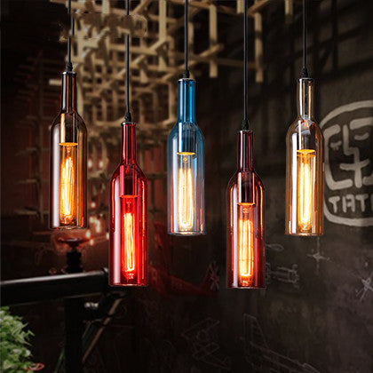 Lámpara de araña de cristal para botellas de vino de color creativo para restaurante bar de estilo nórdico