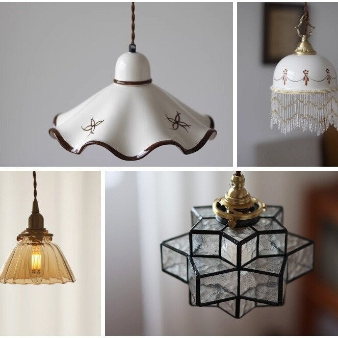 Nordic Brass Ceramic Pendant Bedside Light