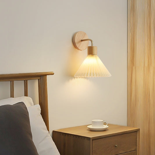 Pleated Wood Wall Lamp with PVC Shade
