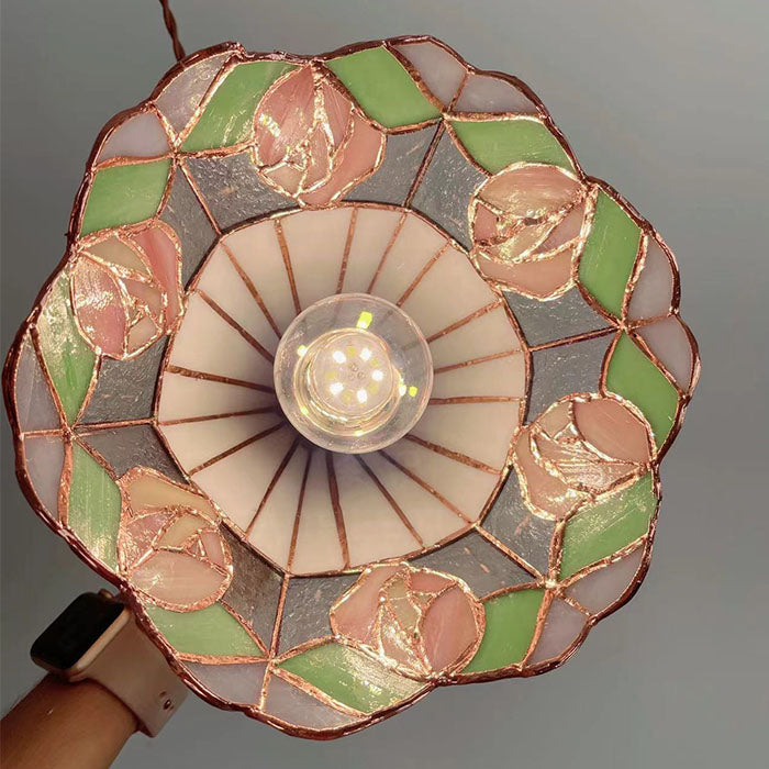 Rose Blue Stained Glass Pendant Light - Retro