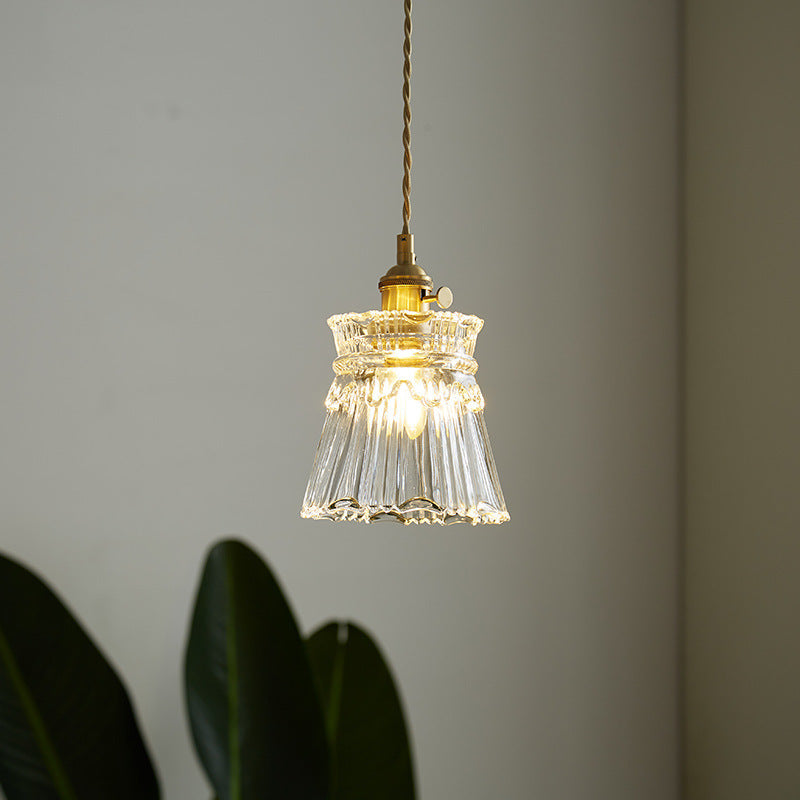 Japanese Glass Pendant Ceiling Light with Copper Accents