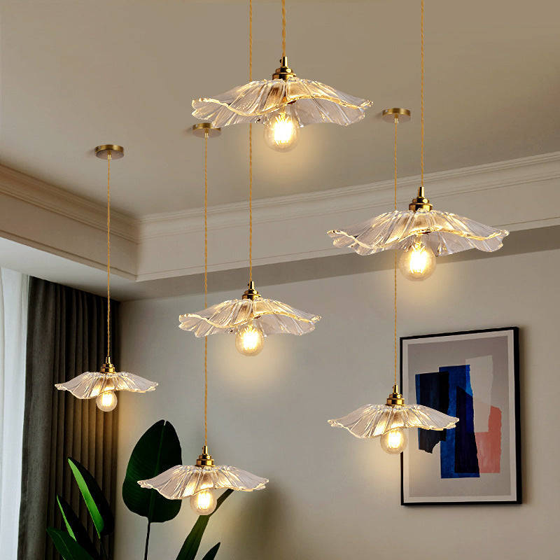 Japanese Glass Pendant Ceiling Light with Copper Accents