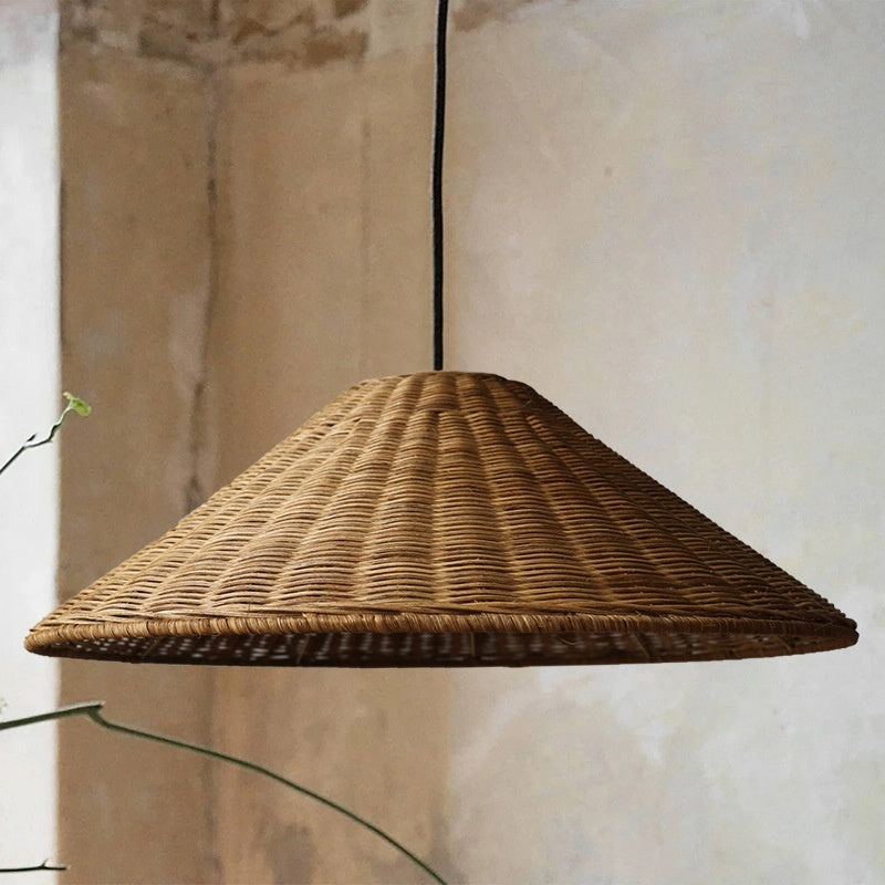 Lámpara Colgante de Bambú Tejido de Ratán Estilo Wabi Sabi Vintage