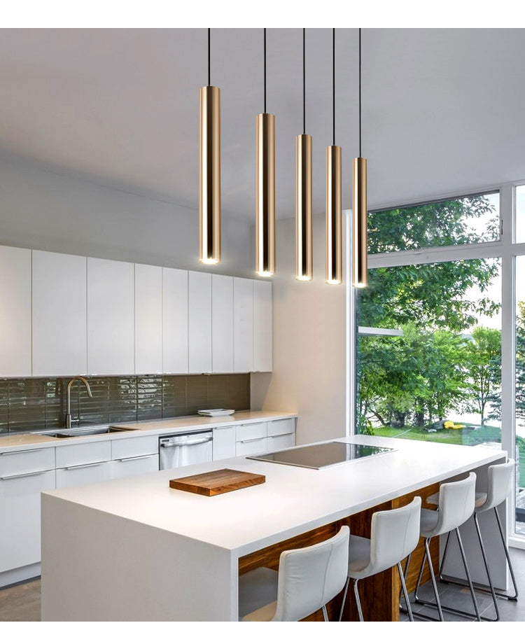 French Gold Cylindrical Pendant Light