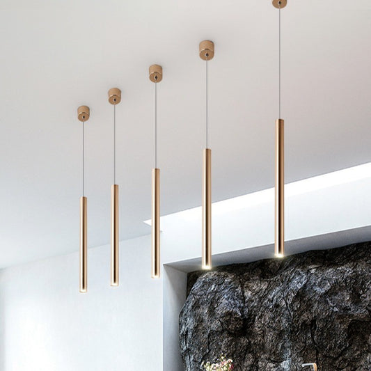 French Gold Cylindrical Pendant Light