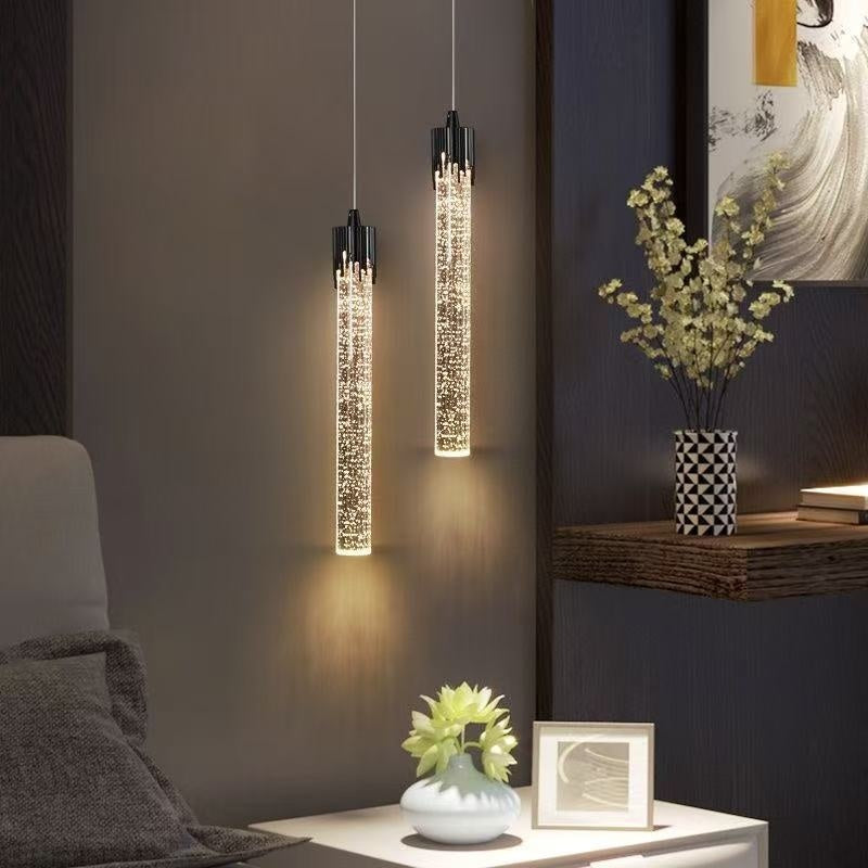 Lámpara colgante de cristal redonda, moderna, para mesita de noche