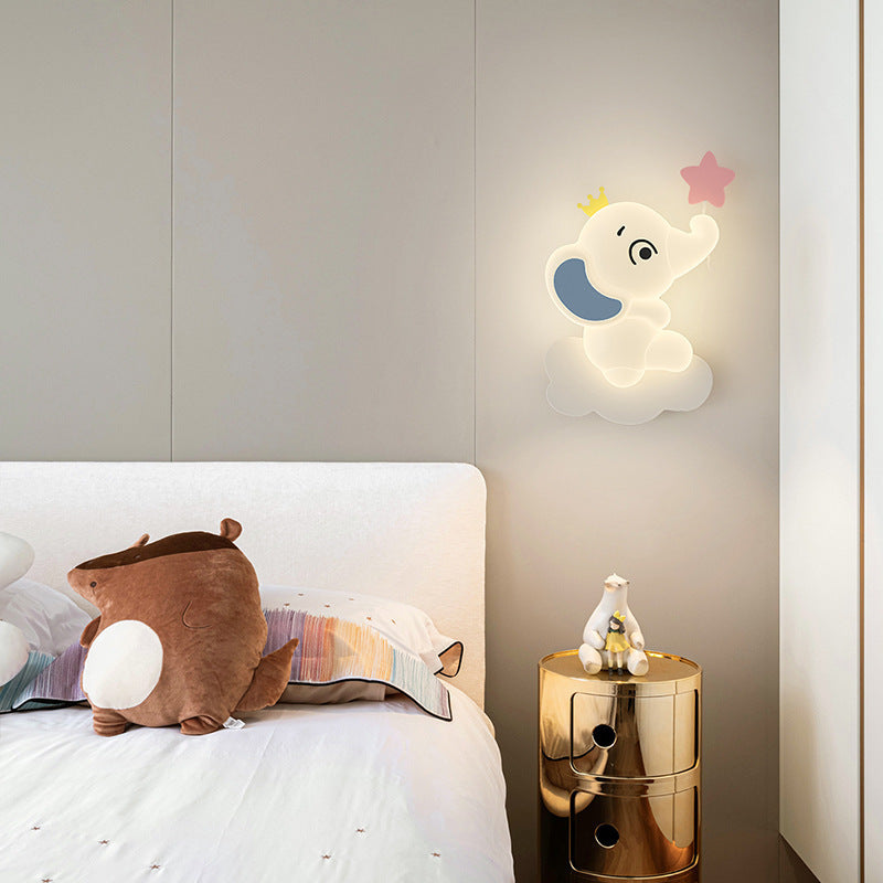 Cream Cartoon Elephant Kids Wall Light