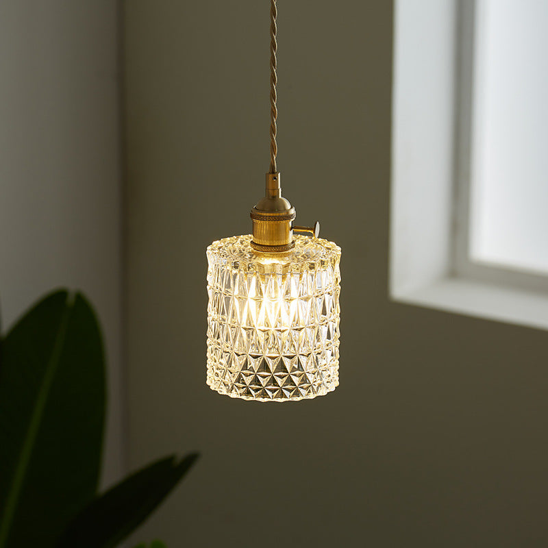Japanese Glass Pendant Ceiling Light with Copper Accents