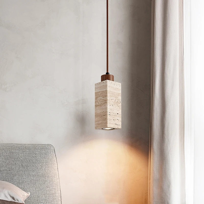 Yellow Cave Stone Pendant Light with Wood