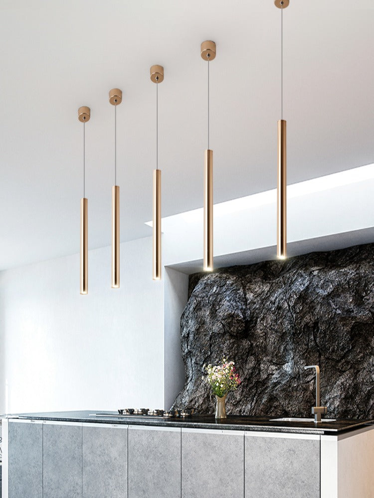 French Gold Cylindrical Pendant Light