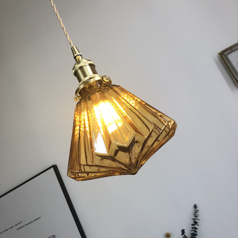 Lámpara colgante de latón y cristal de estilo japonés, lámpara colgante nórdica