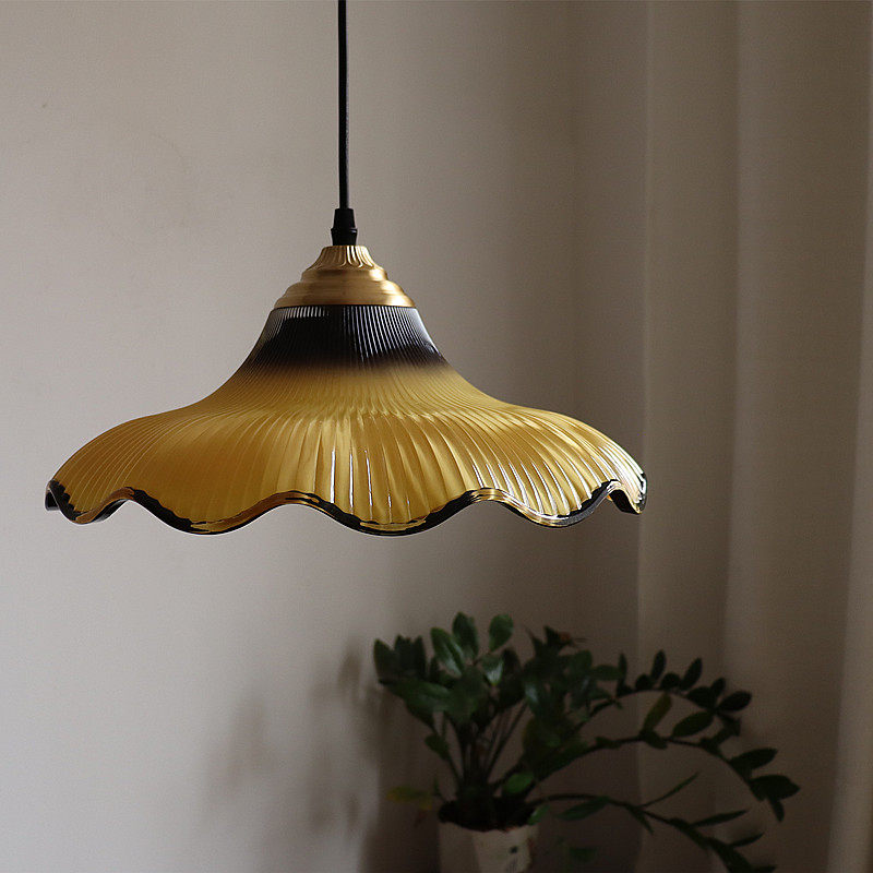 French Vintage Glass Pendant Light Mid Century