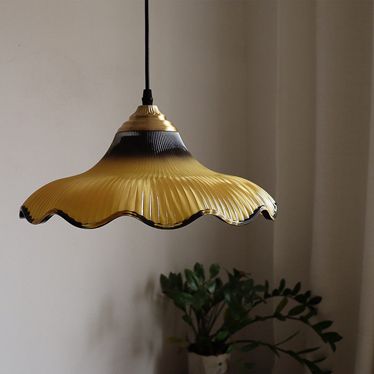 French Vintage Glass Pendant Light Mid Century