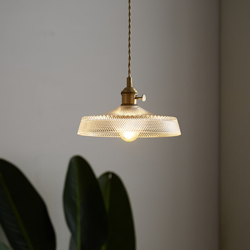 Japanese Glass Pendant Ceiling Light with Copper Accents