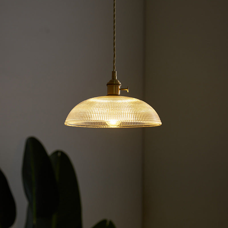 Japanese Glass Pendant Ceiling Light with Copper Accents