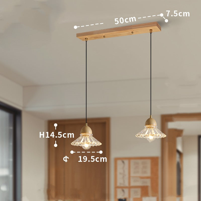 Wood Glass Three-Head Nordic Pendant Chandelier