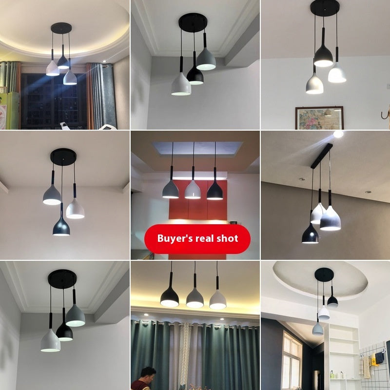 Lámpara de araña nórdica para restaurante, moderna, minimalista, de tres cabezas